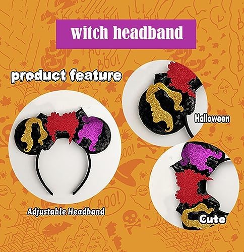 Atvscay Halloween Witch Headband with Mouse Ears