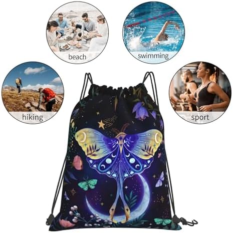 Moon-Moth Foldable Gym Bag Backpack with Drawstring for Shopping Sport Yoga Travel Swimming Beach