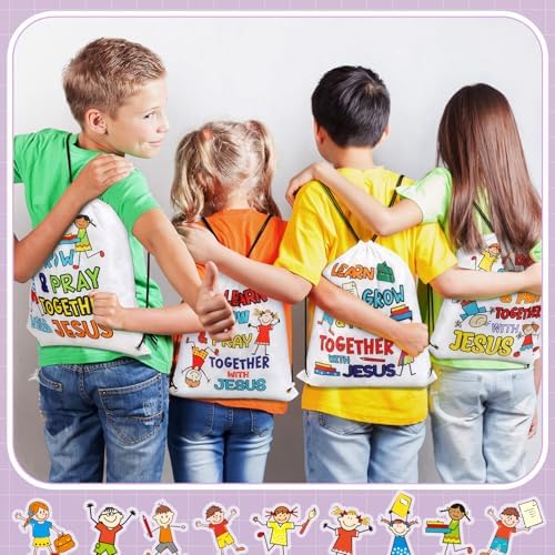 Kacctyen 24 Pcs Religious Drawstring Backpacks with Bible Verse