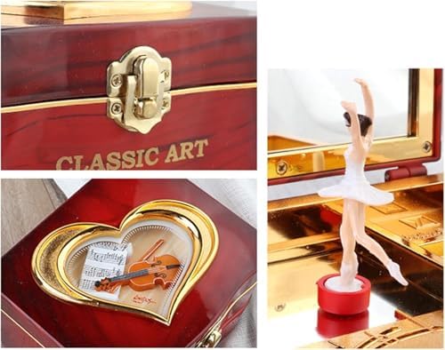 Retro Music Box Jewelry Storage Case with Mirror and Dancing Ballerina