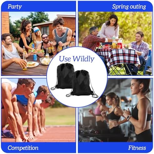 Prasacco 2 Pcs Drawstring Backpack Black for Men Women Sports Gym Travel Swimming Beach