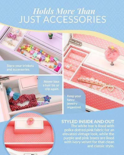 Elle Jewelry Box - Wind-Up Music Box with Ballerina and Mirror Wooden Storage for Girls and Teens