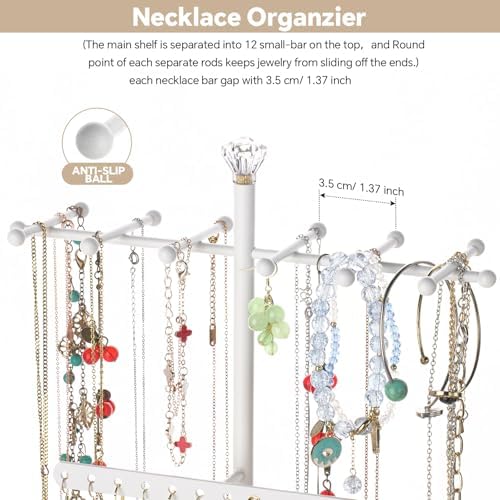 Meangood Jewelry Tree Stand 3in1 Organizer Display Holder Metal White