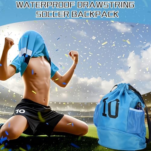 Sunnymove Drawstring Soccer Backpack with Ball and Shoe Compartment