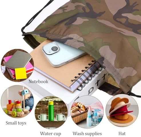 2PCS Camo Drawstring Backpack Waterproof Camouflage Carry Bag