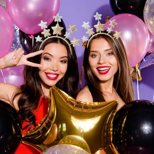 Star Headband 2 Pieces Gold and Silver Star Hair Hoops Party Festival Holiday Birthday Hair Accessories One Size