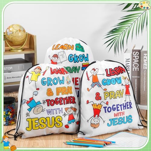 Kacctyen 24 Pcs Religious Drawstring Backpacks with Bible Verse