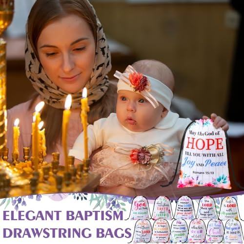 Aliceset 36 Pcs Drawstring Bible Verse Bags for Baptism and Religious Events