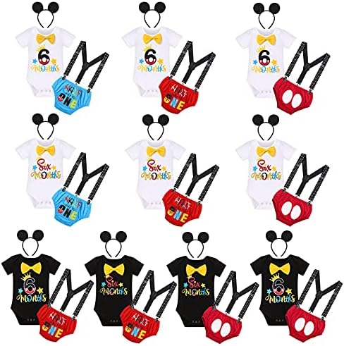 IBTOM CASTLE Baby Boy Half Birthday Cake Smash Outfit 4pcs Set