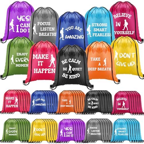 Kacctyen 60 Pcs Drawstring Backpacks with Motivational Quotes