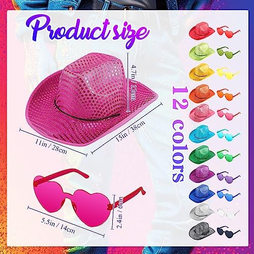 Bonuci Sparkly Cowboy Hat and Heart Sunglasses Party Favor for All Ages