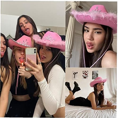 Pink Red Cowboy Hat with Glitter Tiara Crown for Girls