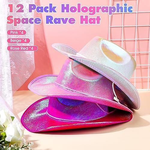 Coume 12 Pcs Neon Cowgirl Hats for Women Girls Halloween Party