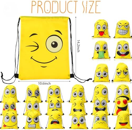 24 Pcs Emoticon Drawstring Backpacks for Kids and Teens