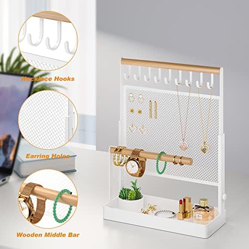 Jewelry Organizer Stand with 9 Hooks and Earring Net