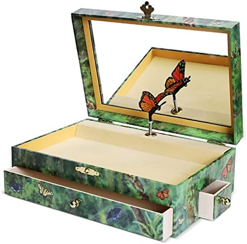 Musical Butterfly Jewelry Box with 3 Pullout Drawers