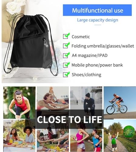 20PCS Drawstring Gym Bag with Front Zip Pocket and 2-Layer Design