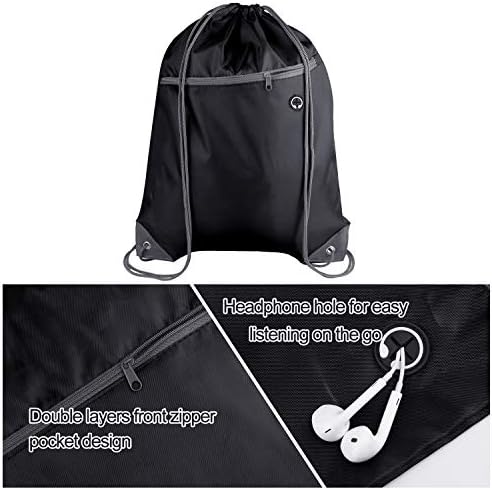 KUUQA 12Pcs Drawstring Backpack Bags with Zipper Pocket and Headphone Hole