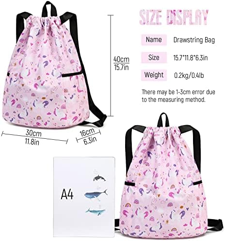 Unicorn Drawstring Backpack for Kids Rainbow Gym Water Resistant