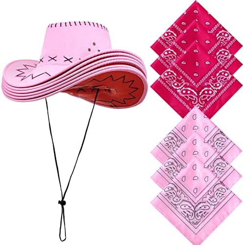Zhanmai 12-Pack Western Cowboy Hat and Bandanna Set