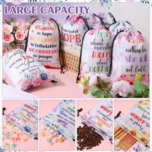 Aliceset 36 Pcs Drawstring Bible Verse Bags for Baptism and Religious Events