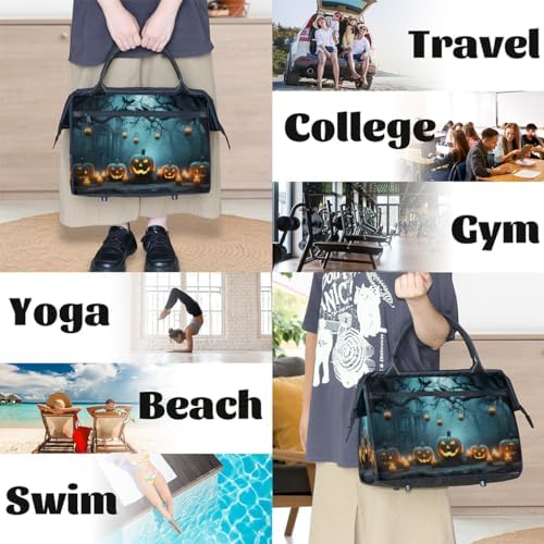Halloween Pumpkin Bat Candle Tree Gym Bag for Women Men