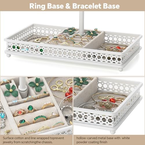 Meangood Jewelry Tree Stand 3in1 Organizer Display Holder Metal White