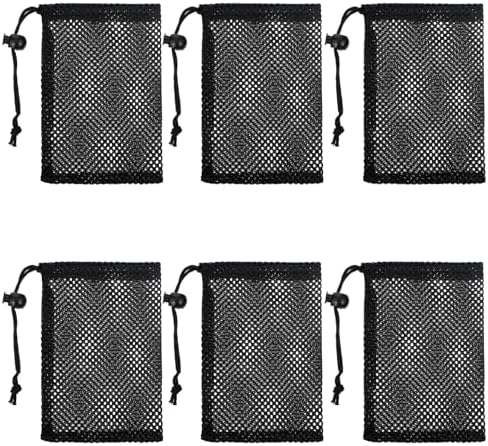 6 Pcs Small Drawstring Mesh Bags Black Portable Travel Storage Pouches