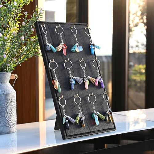 Ikee Design Wooden Jewelry Display Stand with 12 Hooks Black