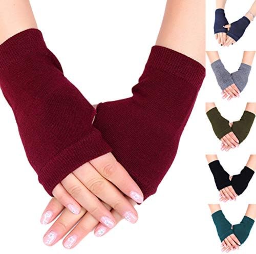 Unisex Cotton Knitted Fingerless Gloves with Stretchy Thumb Hole and Wrist Length for Winter