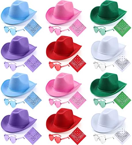 36 Pieces Adult Cowboy Hat with Bandanna and Heart Sunglasses Unisex Western Costume