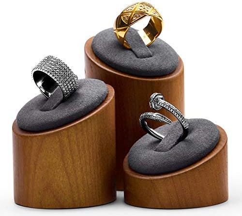 Oirlv Solid Wood 3 Pcs Ring Display Stand Showcase Jewelry Organizer Holder for Rings