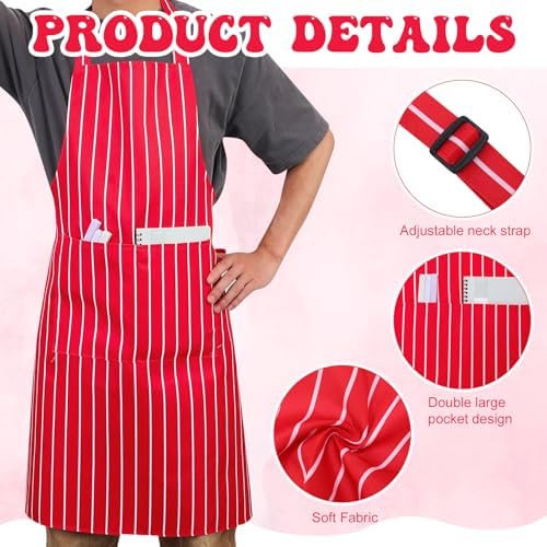 6 Pcs 1950s Waiter Costume Kit with Apron Chef Hat Red Bow Ties