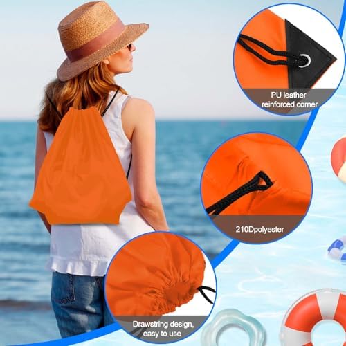 PLULON 6 Pcs Orange Drawstring Bags for Sports and Travel