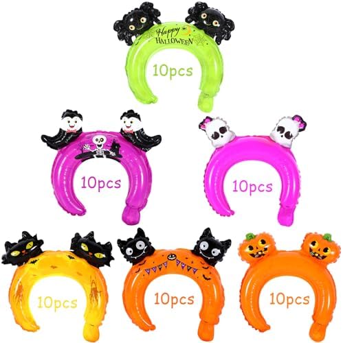 60 Halloween Inflatable Headbands with Cartoon Designs