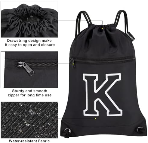 HOLYLUCK Drawstring Bag Initial Backpack Black K