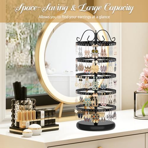 MODOWEY 5 Tiers Rotating Earring Holder Organizer Stand with 220 Holes