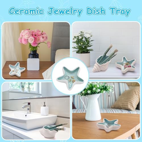 Cute Ceramic Jewelry Tray with Starfish Design Blue Conch