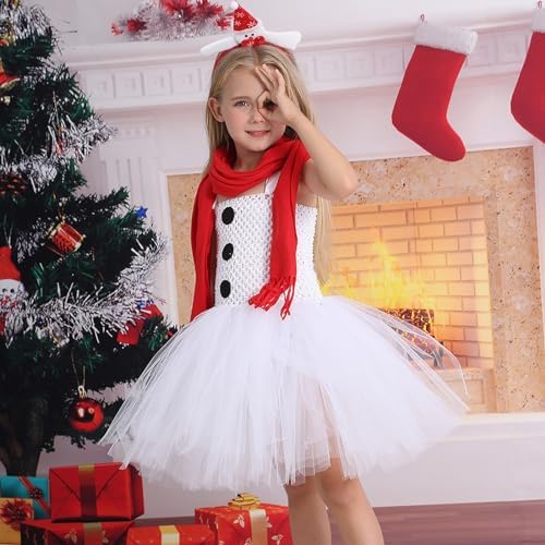 ToddlBy Girls Snowman Christmas Tutu Dress with Scarf and Headband
