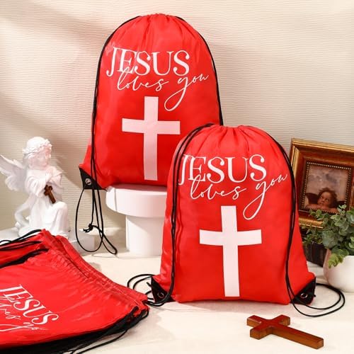 24 Pcs Red Christian Drawstring Bags VBS Gifts