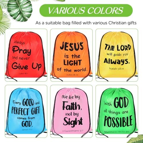 30 Pcs Christian Drawstring Backpacks for Church Gifts