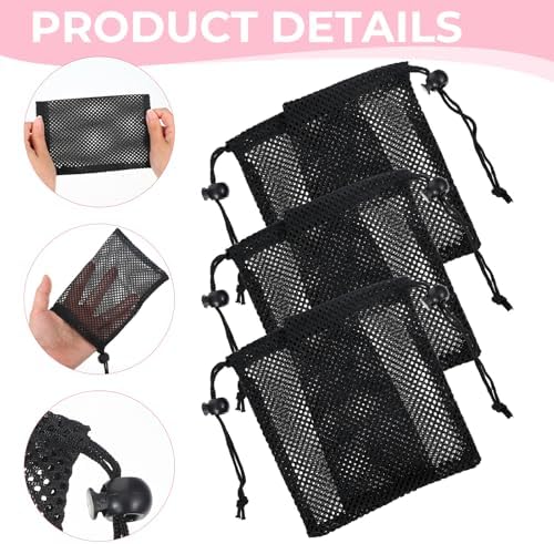 6 Pcs Small Drawstring Mesh Bags Black Portable Travel Storage Pouches