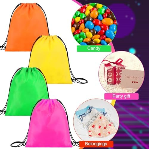 Abbylike 24-Piece Neon Drawstring Party Bags Set