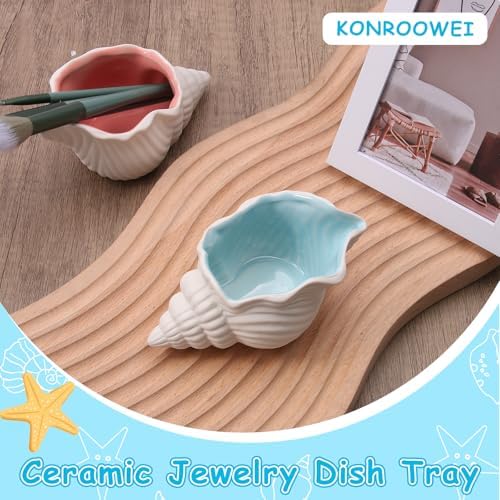 Cute Ceramic Jewelry Tray with Starfish Design Blue Conch