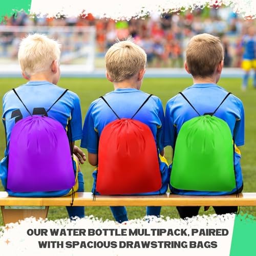60 Piece Plastic Water Bottle and Drawstring Backpack Set