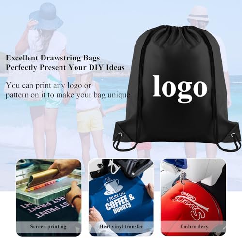 NACHLYNN 12-Piece Black Drawstring Backpack Set