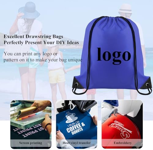NACHLYNN Royal Blue Drawstring Backpack Bulk 12 Pieces