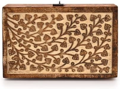Kaizen Casa Jewelry Box Mango Wood Floral Design