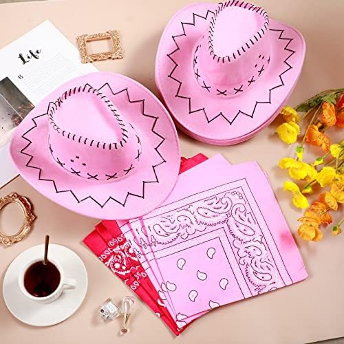 Zhanmai 12-Pack Western Cowboy Hat and Bandanna Set