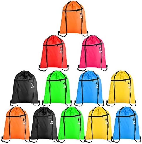 KUUQA 12Pcs Drawstring Bags with Zipper Pocket and Headphone Hole Backpacks